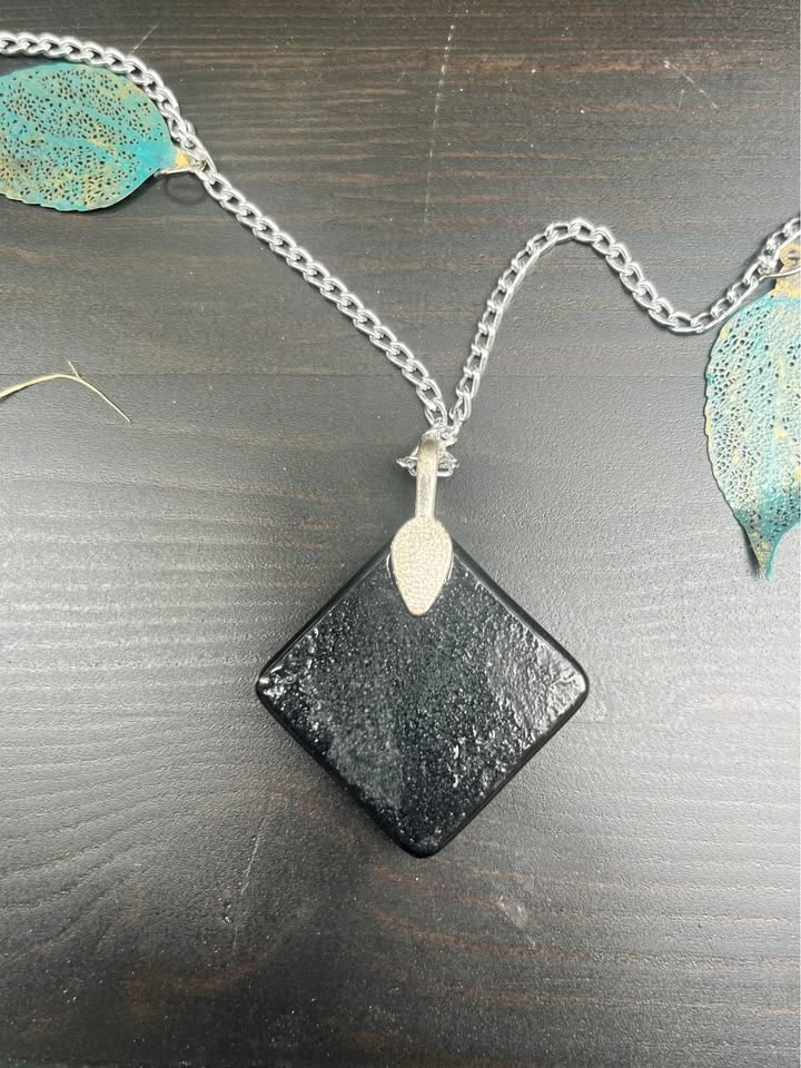 Blue Dichroic Glass Pendant Necklace with Leaf Accents - photo 2