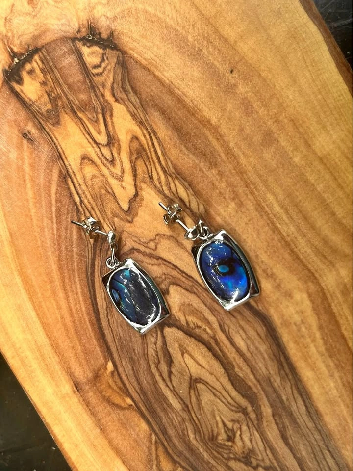Blue Iridescent possible abalone Rectangular Drop Earrings