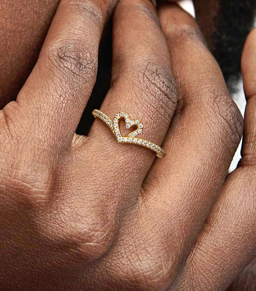 14k Gold plated Pandora Sparkling Wish Heart Ring size 7 54mm