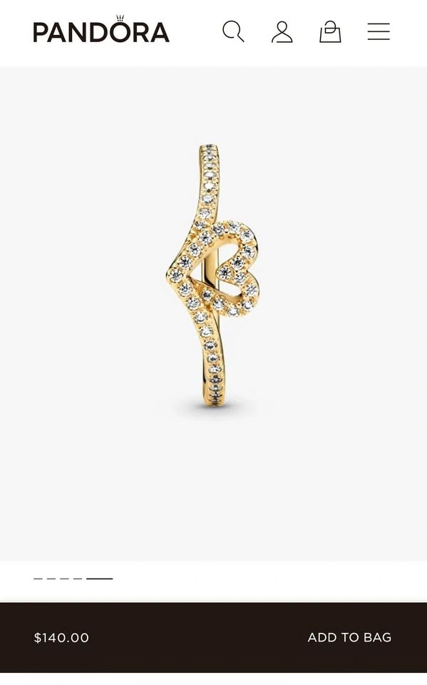 14k Gold plated Pandora Sparkling Wish Heart Ring size 7 54mm - photo 3