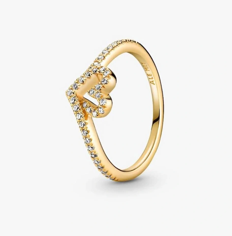 14k Gold plated Pandora Sparkling Wish Heart Ring size 7 54mm - photo 4