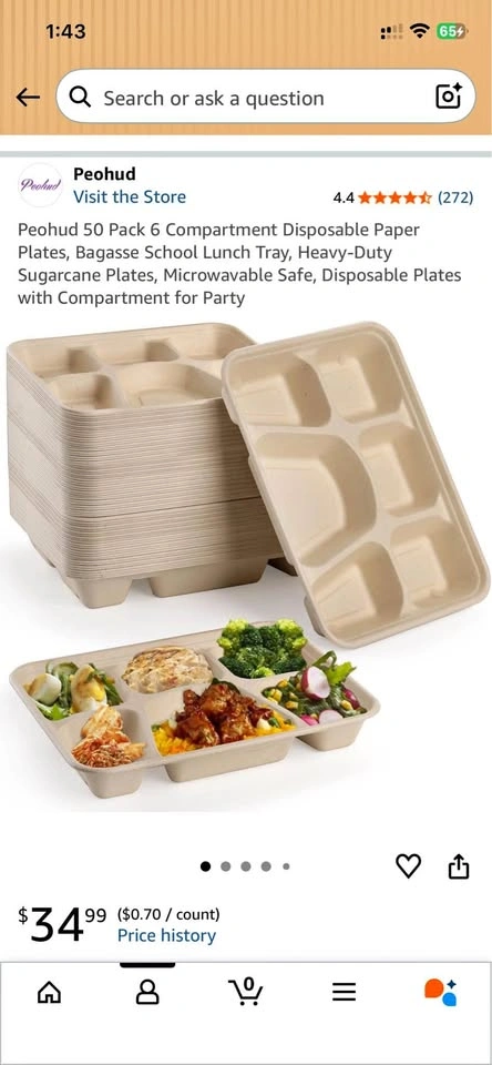 Peohud 33 Pack Heavy Duty Sugarcane Disposable Plates