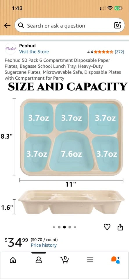 Peohud 33 Pack Heavy Duty Sugarcane Disposable Plates - photo 3