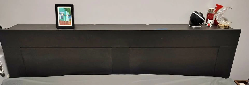 IKEA BRIMNES king size headboard with storage shelves