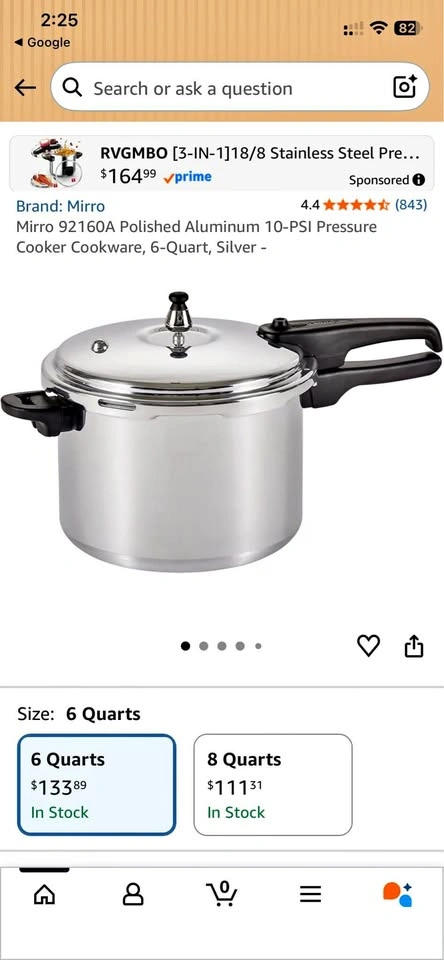 Brand new Mirro 6-Quart Polished Aluminum Pressure Cooker