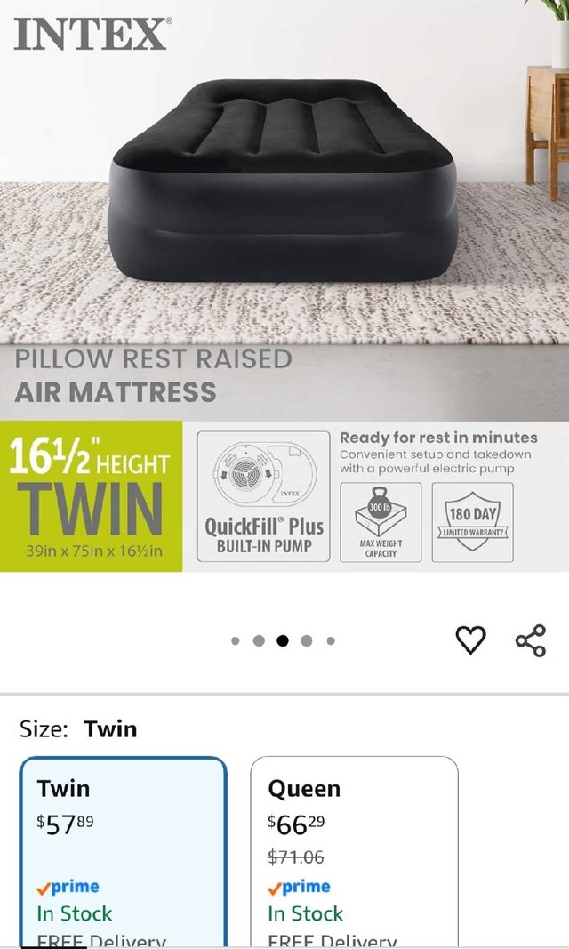 Intex Twin Pillow Rest Raised Air Mattress