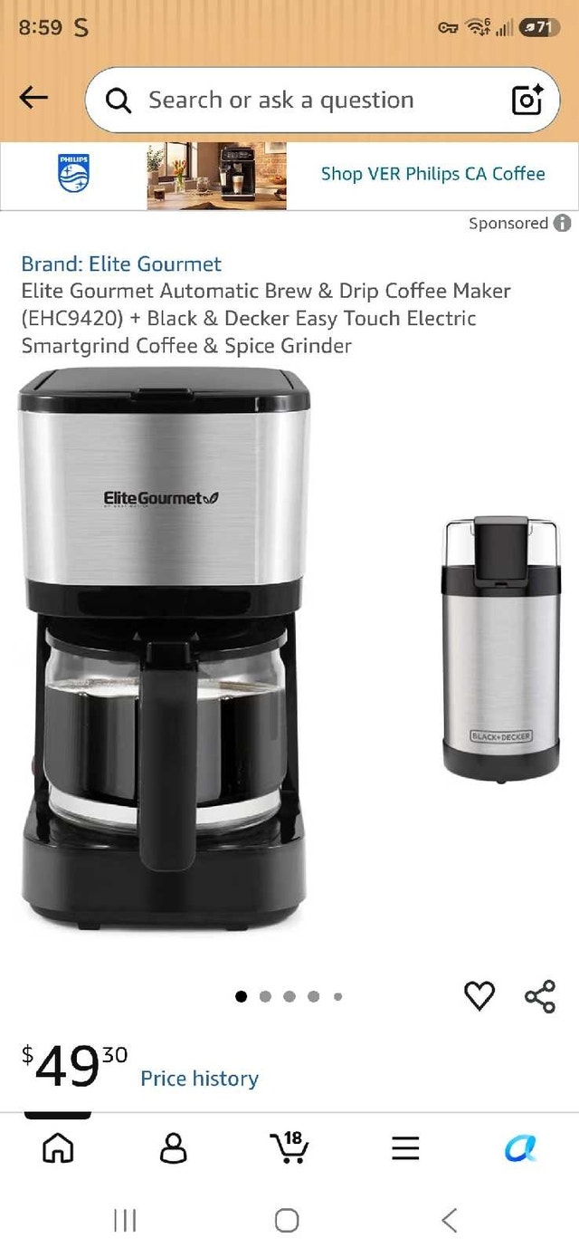 Elite Gourmet Coffee Maker and Black & Decker Grinder