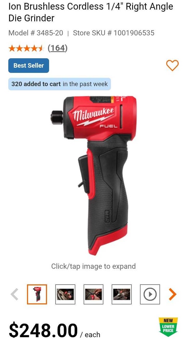 12V M12 FUEL Brushless Cordless 1/4 inch Right Angle Die Grinder