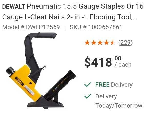 Pneumatic 15.5 gauge staples or 16 gauge L-cleat nails