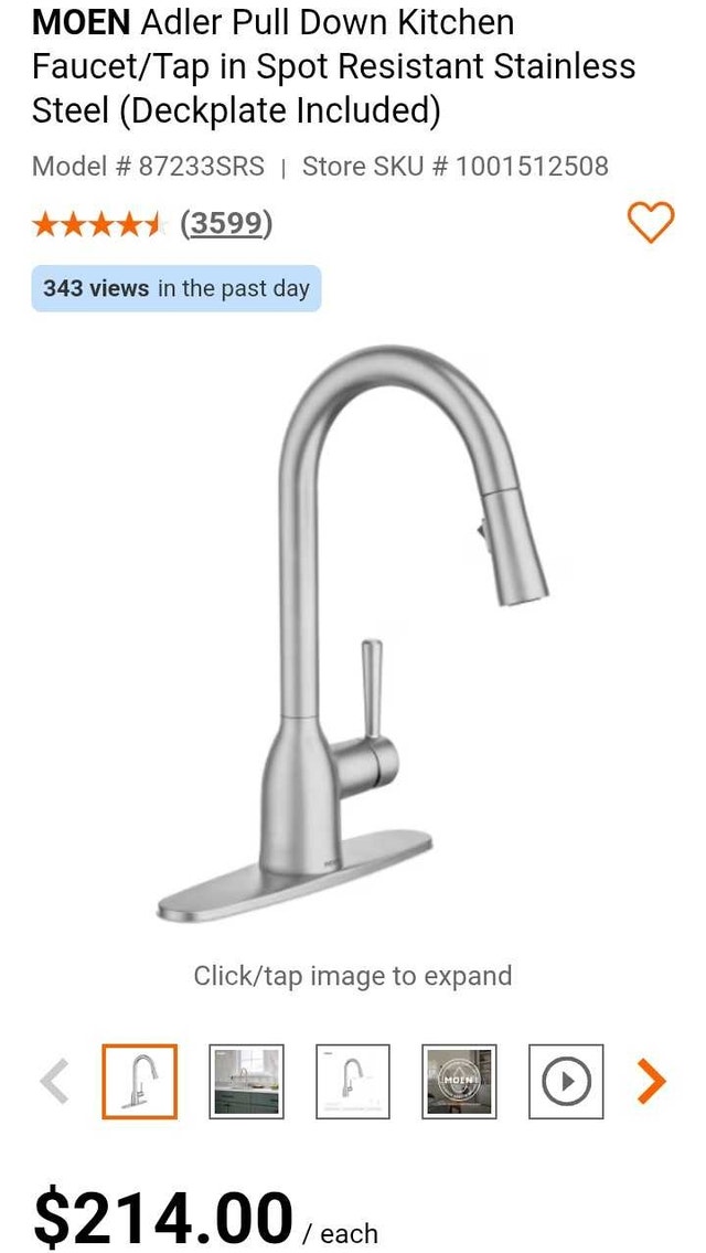 Moen Adler Pull Down Kitchen Faucet Tap
