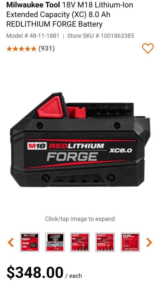 18V M18 Extended Capacity XC 8 ah REDLITHIUM FORGE Battery