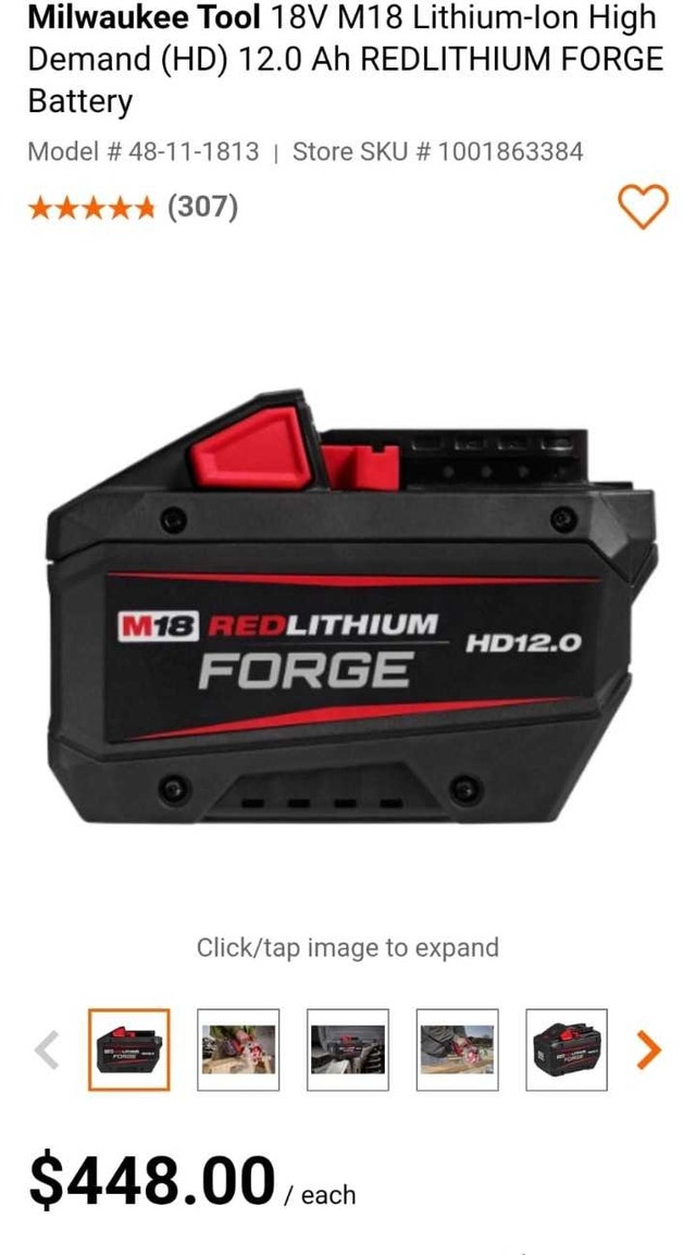 18VM18 High Demand HD 12 ah REDLITHIUM FORGE Battery