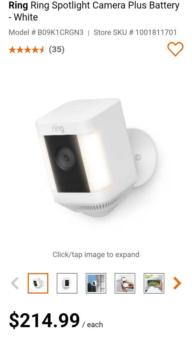 Ring Spotlight Camera Plus Battery - White