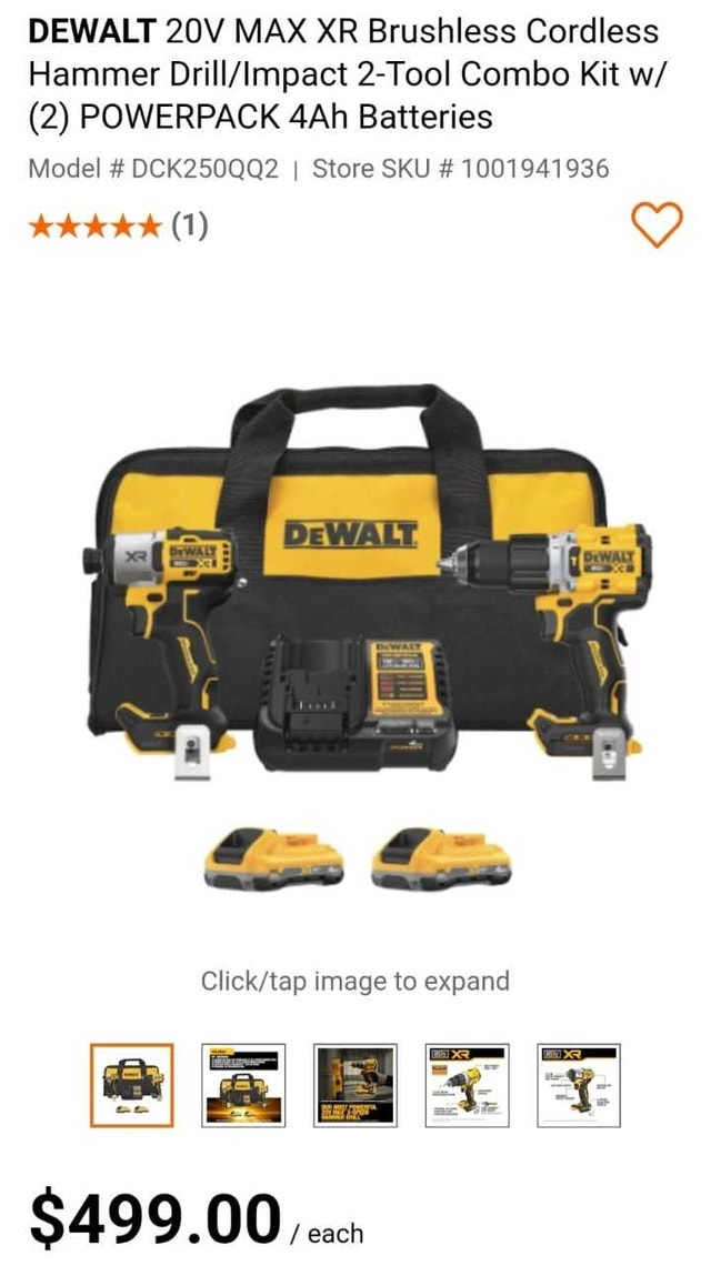 20V Max XR Hammer drill / Impact 2-tool combo w/ 2 batteries