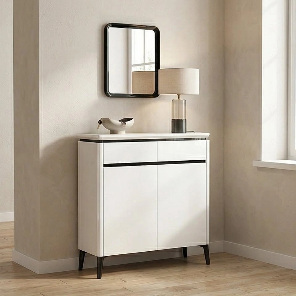 Cream-Style Lacquer Shoe Cabinet - Elegant Entryway Storage - photo 2