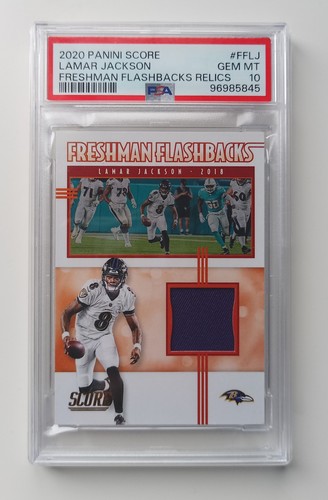 2020 Score Lamar Jackson Freshman Flashbacks Relics PSA 10