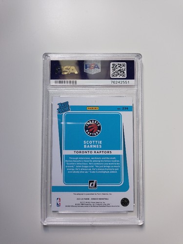 2021 Donruss Scottie Barnes Holo Teal Laser RC PSA 8 AUTO 10 - photo 2
