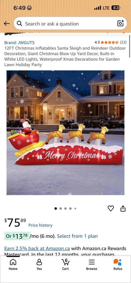 JWGUTS 12FT Christmas Inflatable Santa Sleigh and Reindeer - photo 3