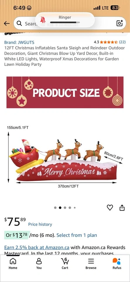 JWGUTS 12FT Christmas Inflatable Santa Sleigh and Reindeer - photo 4