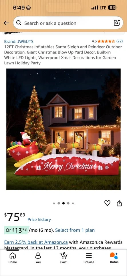 JWGUTS 12FT Christmas Inflatable Santa Sleigh and Reindeer - photo 5