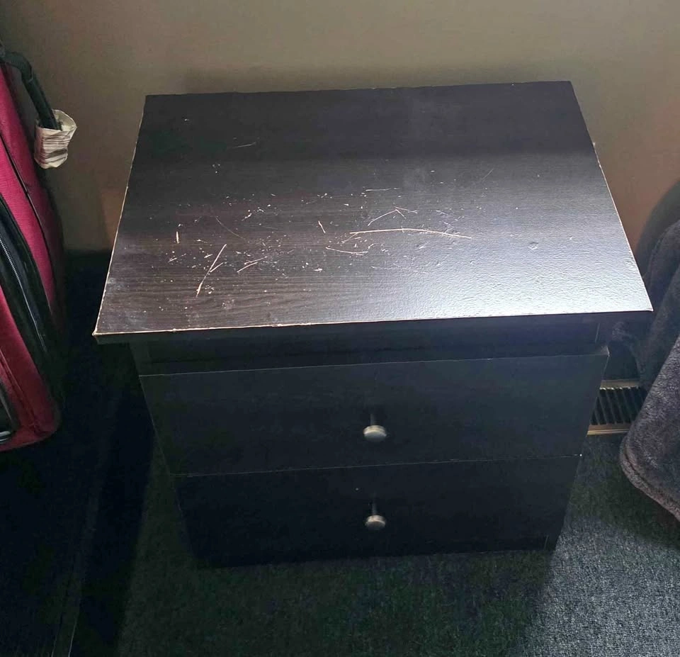 Standard black particle board night stand (3) $15 each
