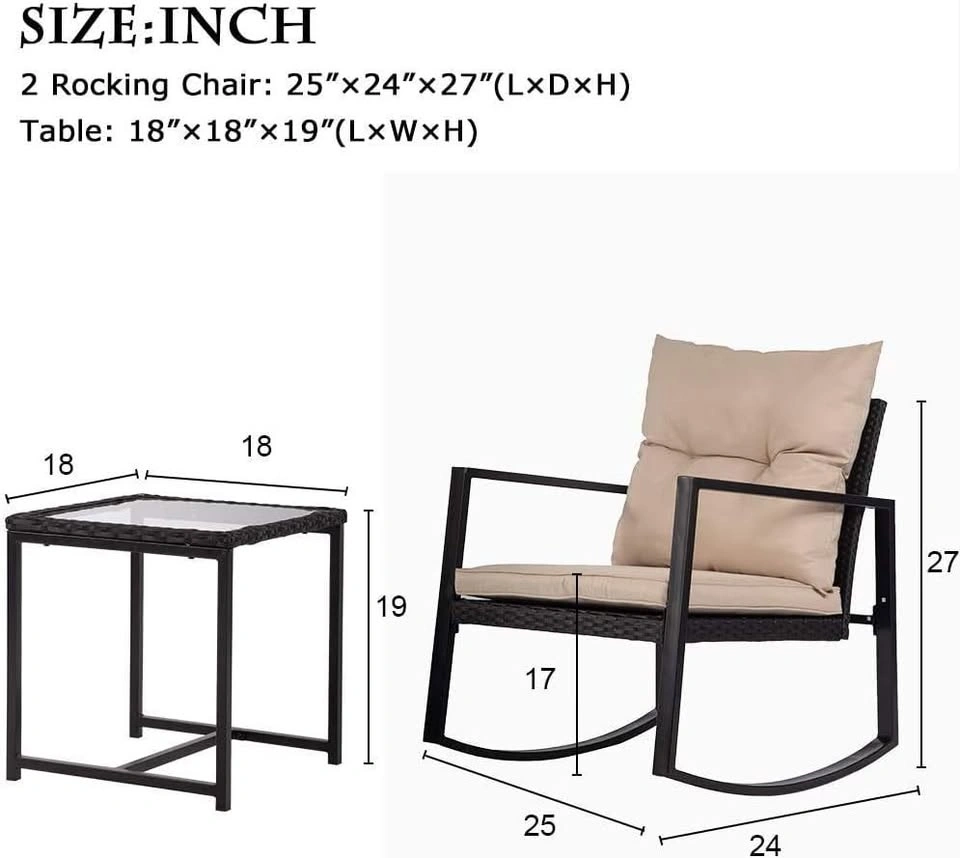 3-Piece Outdoor Wicker Rocking Chair Set - photo 5