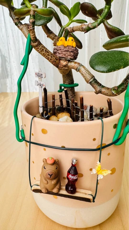Jade Plant in Decorative Pot with Miniature Figurines - photo 3