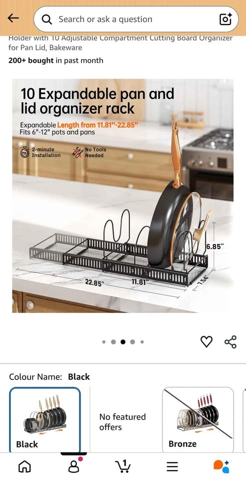 Expandable Pan and Lid Organizer Rack 10 Dividers Black - photo 3