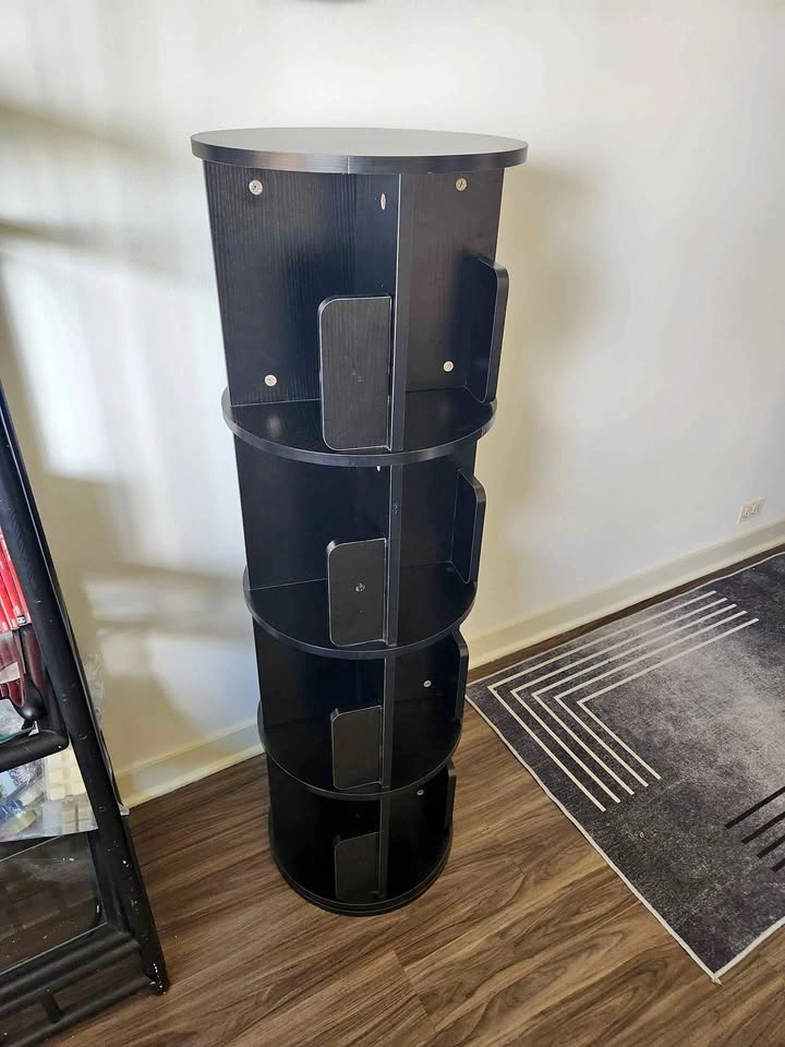 Black 4-Tier Rotating Bookshelf