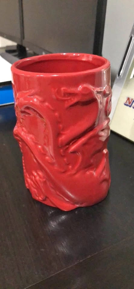 Red Ceramic Dragon Relief Mug