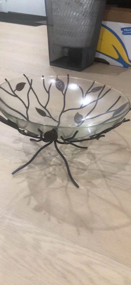 Decorative Glass Bowl with Wrought Iron Branch Stand - photo 2
