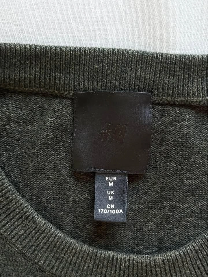 H&M Men’s Dark Olive / Forest Green Textured Knit Sweater (Mediu - photo 3