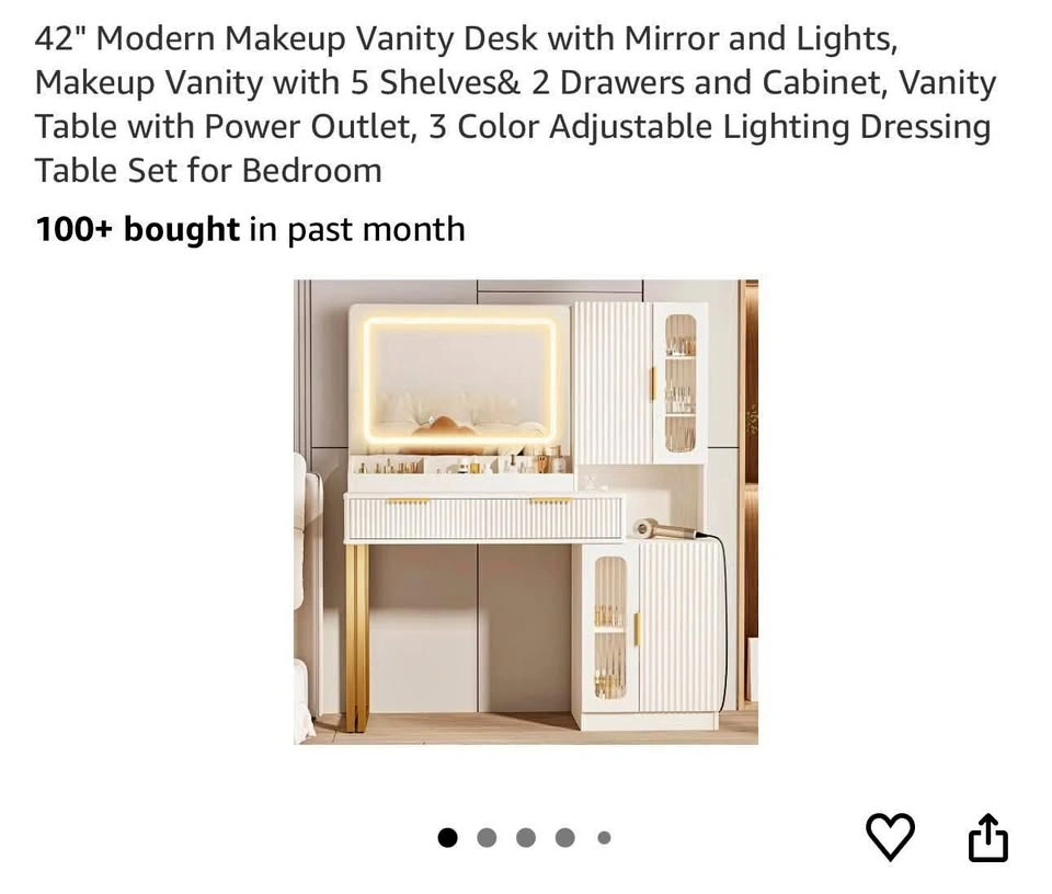 42" Modern Makeup Vanity Desk with Mirror and Lights