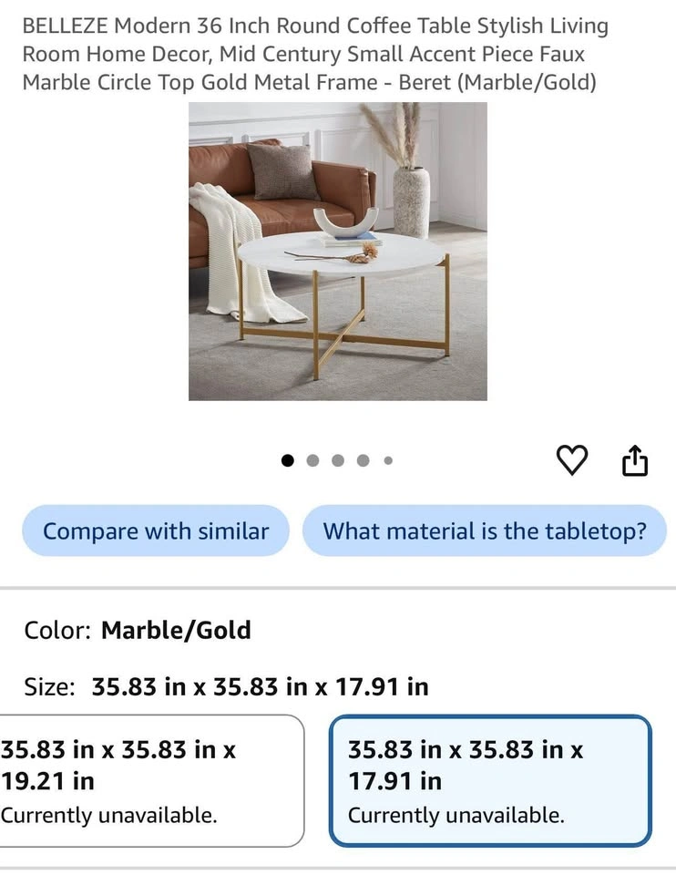 BELLEZE Beret 36 Inch Round Coffee Table - photo 2