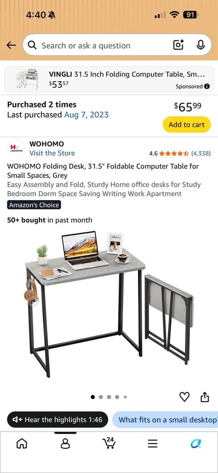 WOHOMO Folding Desk, 31.5" Foldable Computer Table - photo 2
