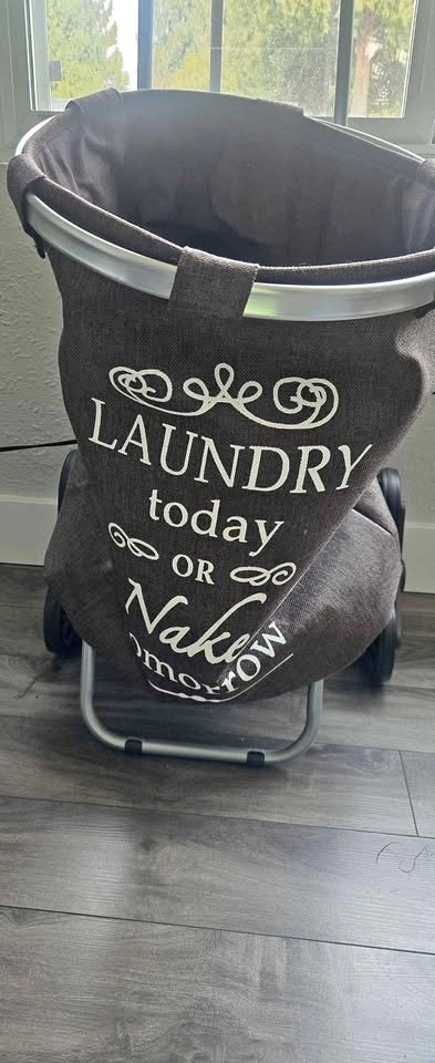 Laundry hamper with wheels and handle