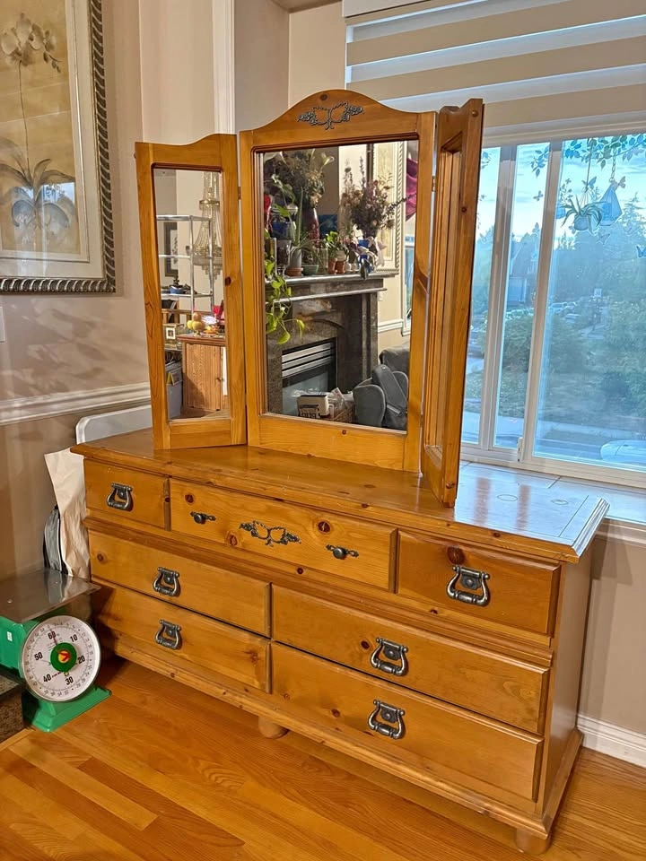 Solid Pine wood 7 drawer armoire with mirror