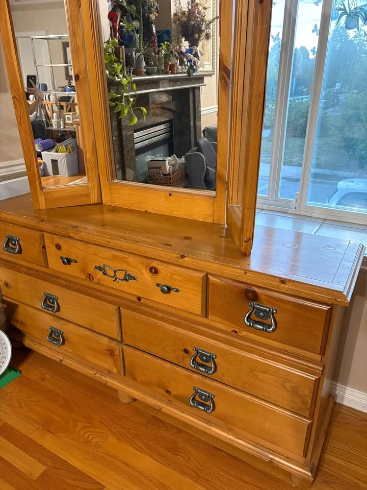 Solid Pine wood 7 drawer armoire with mirror - photo 2
