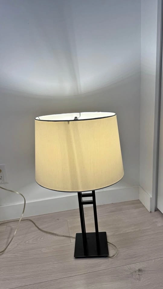 Modern Table Lamp – Beige Shade & Black Base
