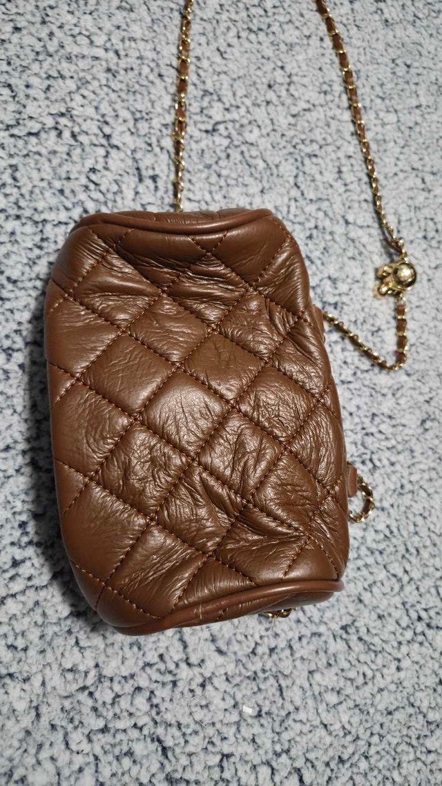 Chic Brown Quilted Barrel Crossbody Bag - Great Condition! - photo 4