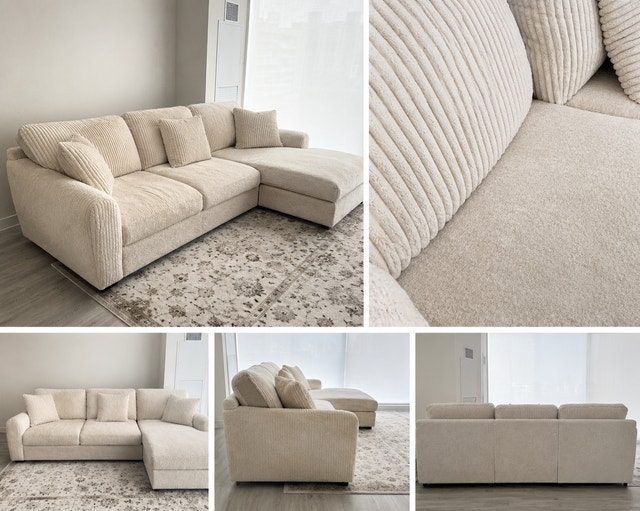 Modern Cream Corduroy Sectional Sofa