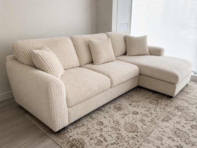 Modern Cream Corduroy Sectional Sofa - photo 2