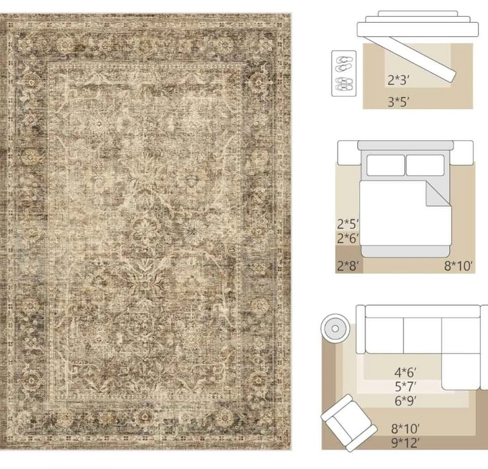 10x12 Washable Brown Neutral Vintage Area Rug - photo 4