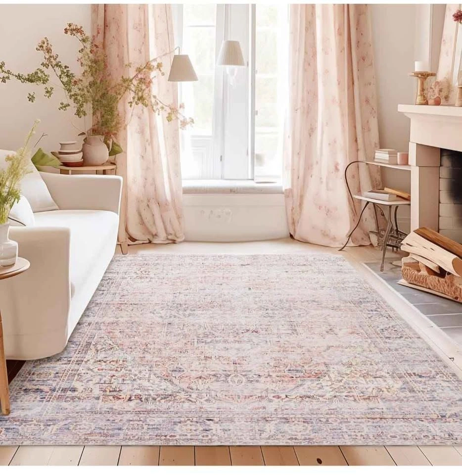 Large 8x10 Machine Washable Pink Boho Vintage Area Rug