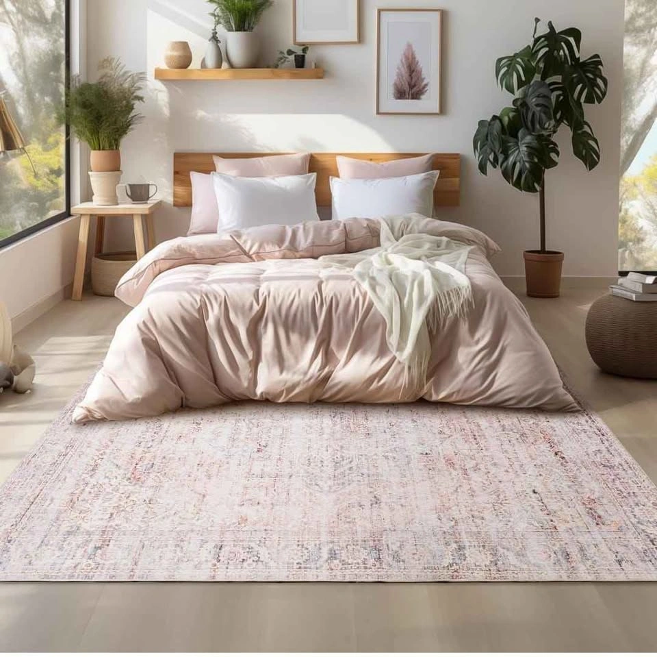 Large 8x10 Machine Washable Pink Boho Vintage Area Rug - photo 3
