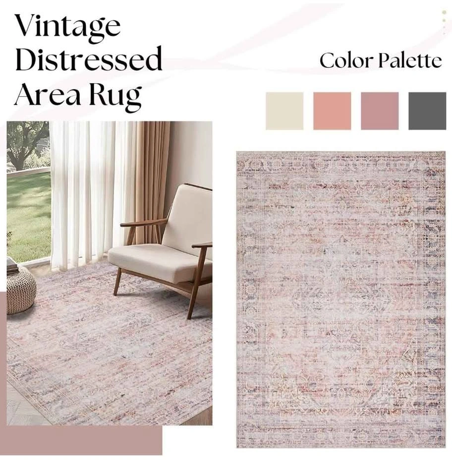 Large 8x10 Machine Washable Pink Boho Vintage Area Rug - photo 5