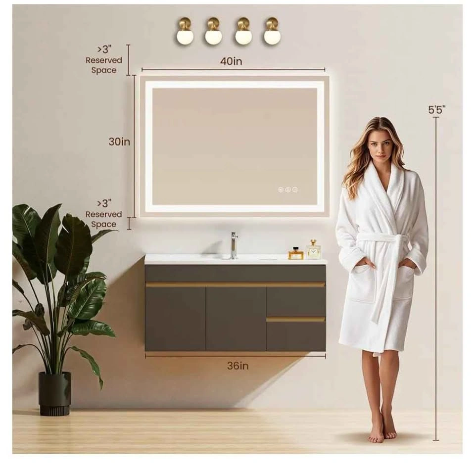 40"x30" LED Bathroom Mirror - Anti-Fog, Dimmable, Frameless - photo 3