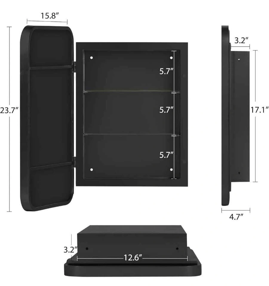 Brand new Black Medicine Cabinet Mirror with 2 Shelves - photo 3