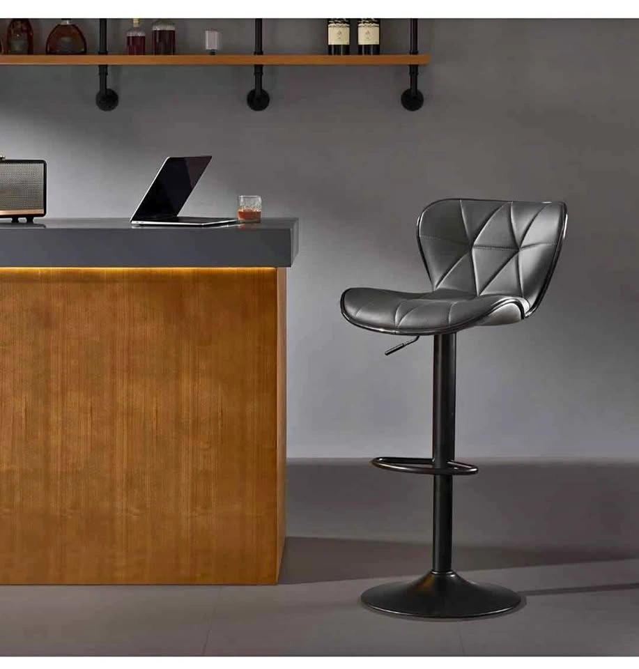 Modern Adjustable Swivel Bar Stool - Dark Grey Leather