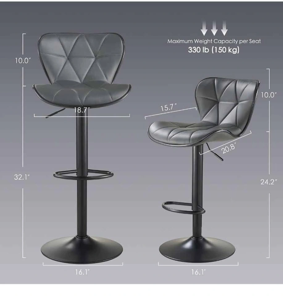 Modern Adjustable Swivel Bar Stool - Dark Grey Leather - photo 2